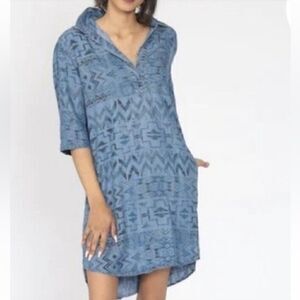 Philosophy Women’s Blue Southwest Print Tencel Shirt Dress, Size L
